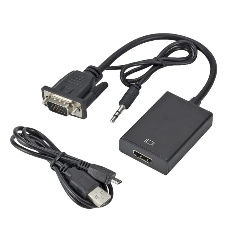 VGA to HDMI-Compatible Converter Adapter with 3.5mm Audio Video Cable VGA Input HDMI Output for Computer Laptop TV Projector