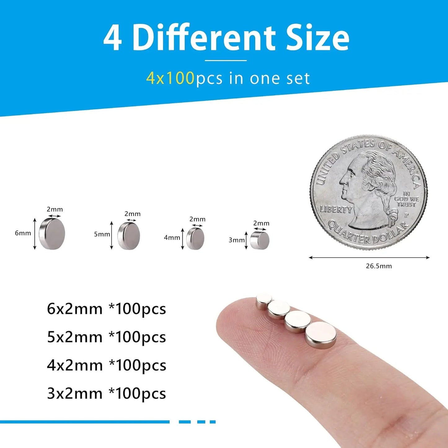 Tiny Magnets, 4 Different Size,Small Magnets, Mini Fridge Magnets,DIY Magnet, Multi-Use for Office, Crafts and Science Magnets