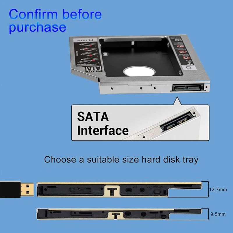 HDD SSD Caddy Adapter SATA 3.0 Interface Laptop Hard Disk Holder 9.5/12.7mm Bracket for CD DVD ROM Optical Bay