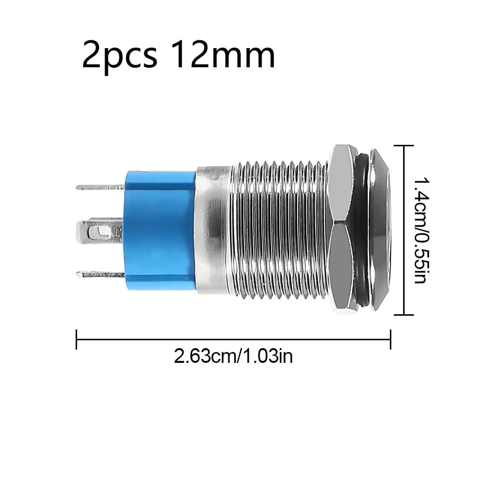 2Pcs DC 12V/24V Metal Latching Push Button Switch, 4 Pin Car RV Truck Boat SPDT ON/OFF Switch, Waterproof Self-Locking Round