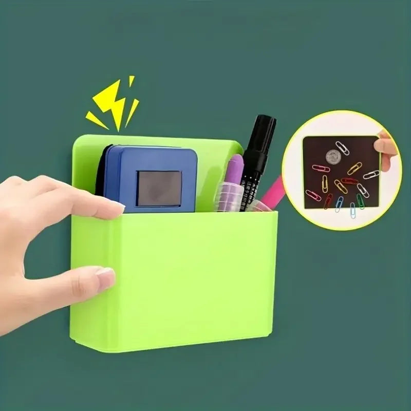 1Pc Magnetic Refrigerator Storage Box, Plastic Organizer Box, With Marker Pen Holder, Refrigerator Office Supplies