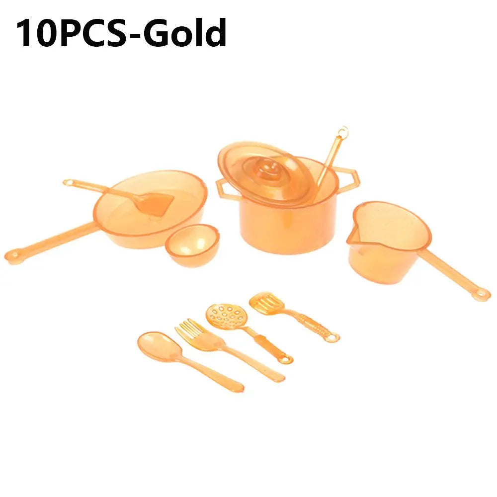 10/11PCS 1:12 Scale Food Toys Pan Fork Pot Playing House Miniature Cookware Dollhouse Kitchen Dinnerware Model Doll Accessories