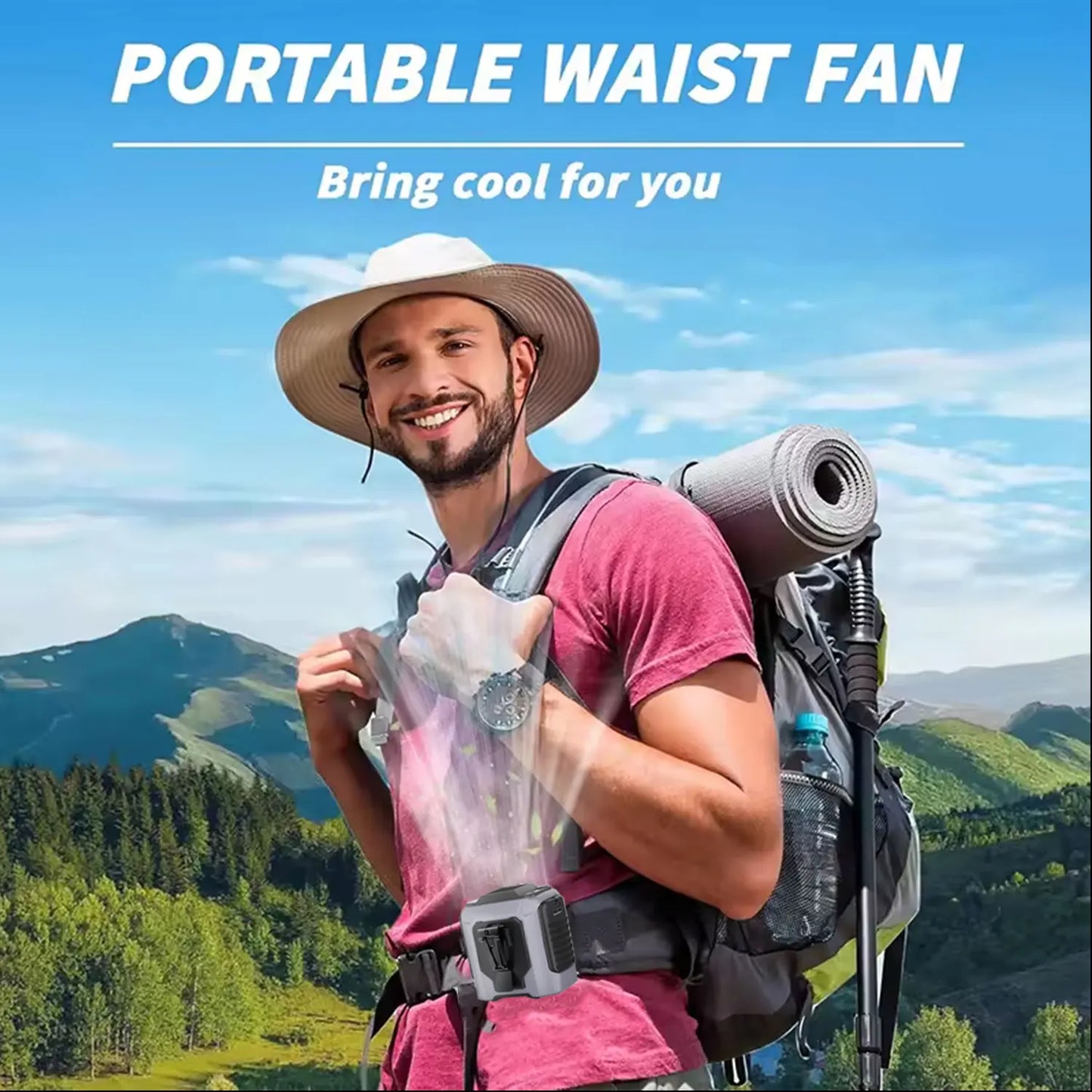 2026 NEW Rechargeable Portable Hands-Free Mini Fan Large Battery With Flashlight 5th Speed Suitable For Outdoor Work Lighting