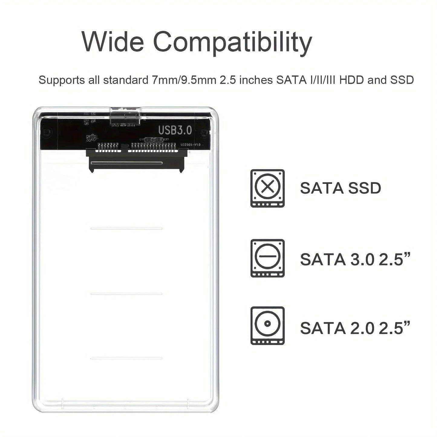 Transparent HDD Case HDD Enclosure 2.5 Inch SSD SATA To USB2.0 Type-C Adapter Portable External Hard Drive Box Tool-Free