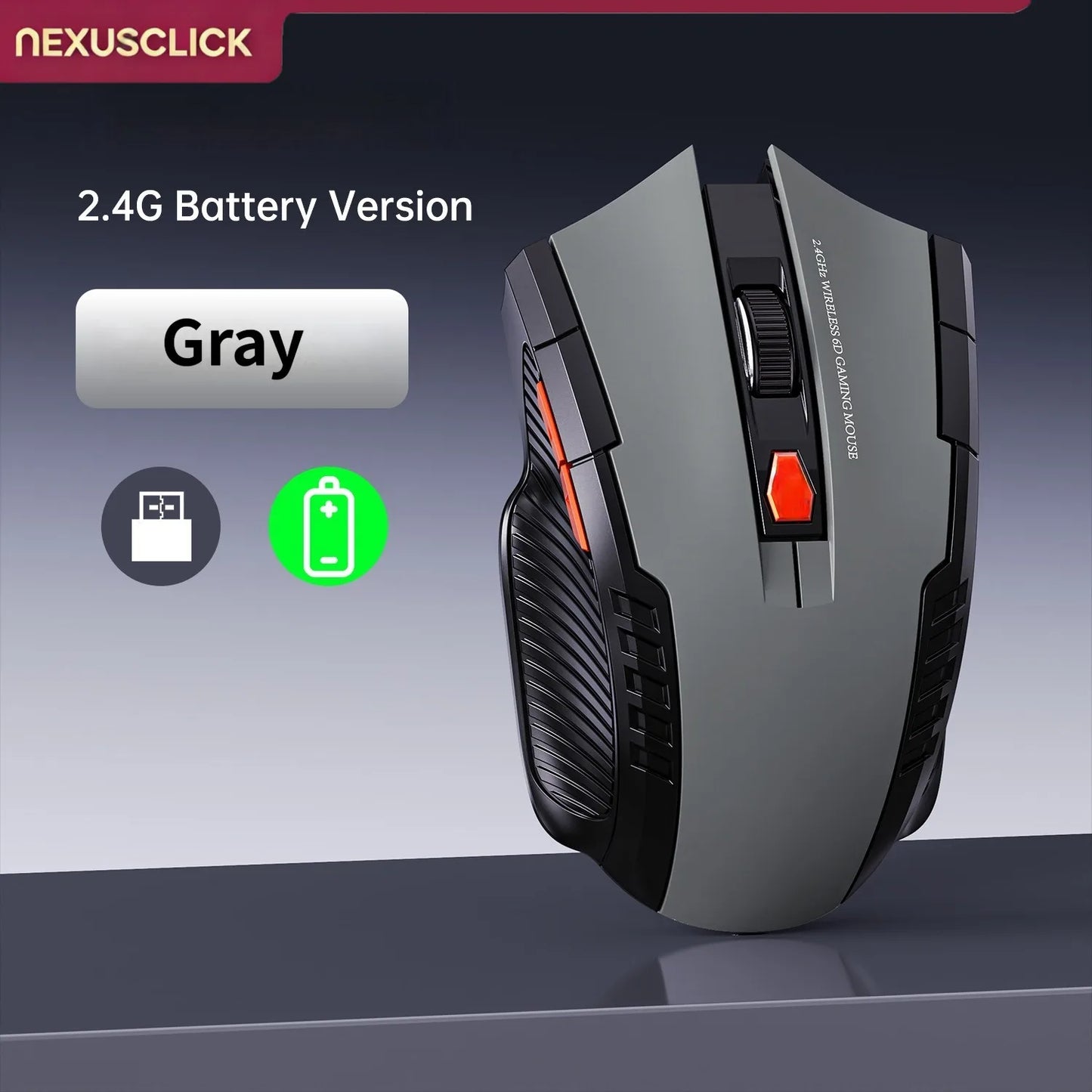 NEXUSCLICK Wireless Optoelectronic Mouse,1600DPI 6 Silent clicks New Game&Craft Gift Mice in Stock USB Receiver for Office Gamer