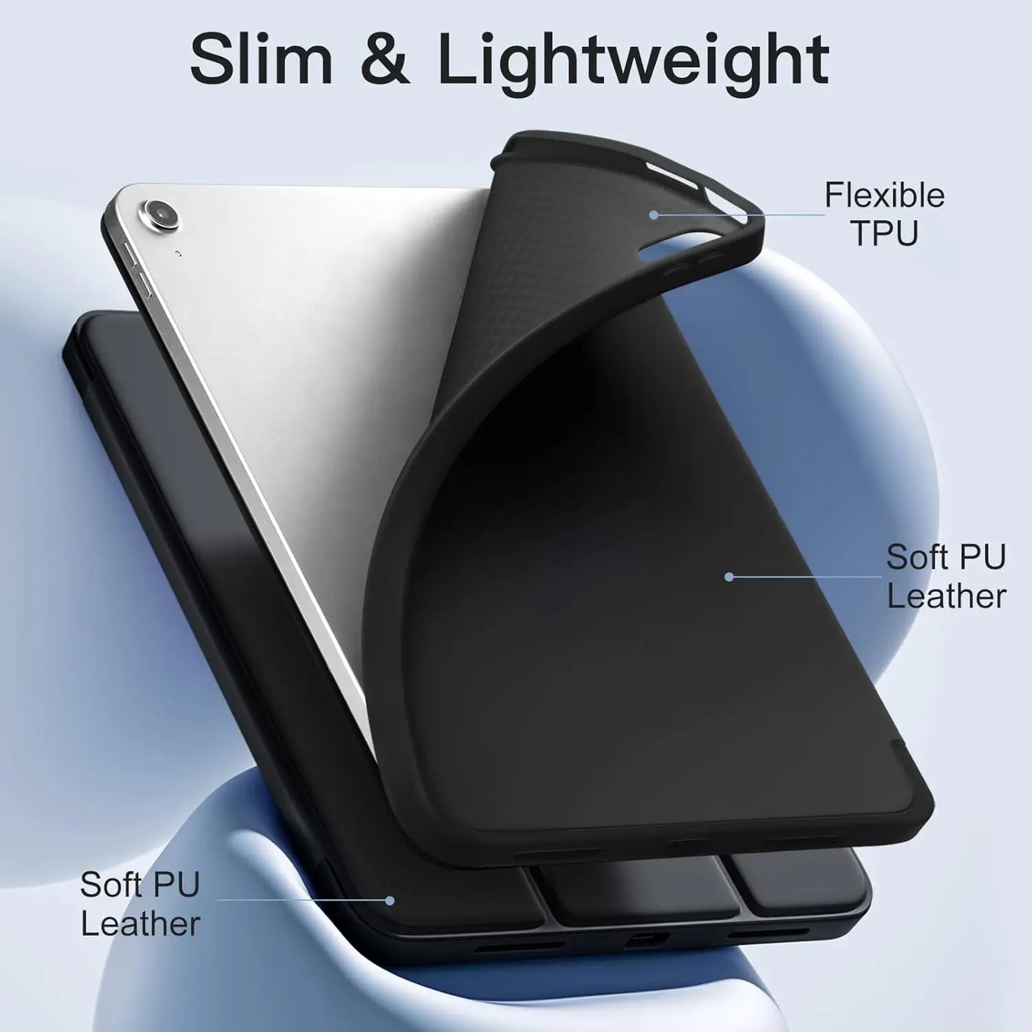for iPad 5/6/7/8/9/10th gen Compatible with Air 4/5/6/7 Pro 11, three fold stand intelligent protective cover with soft TPU case