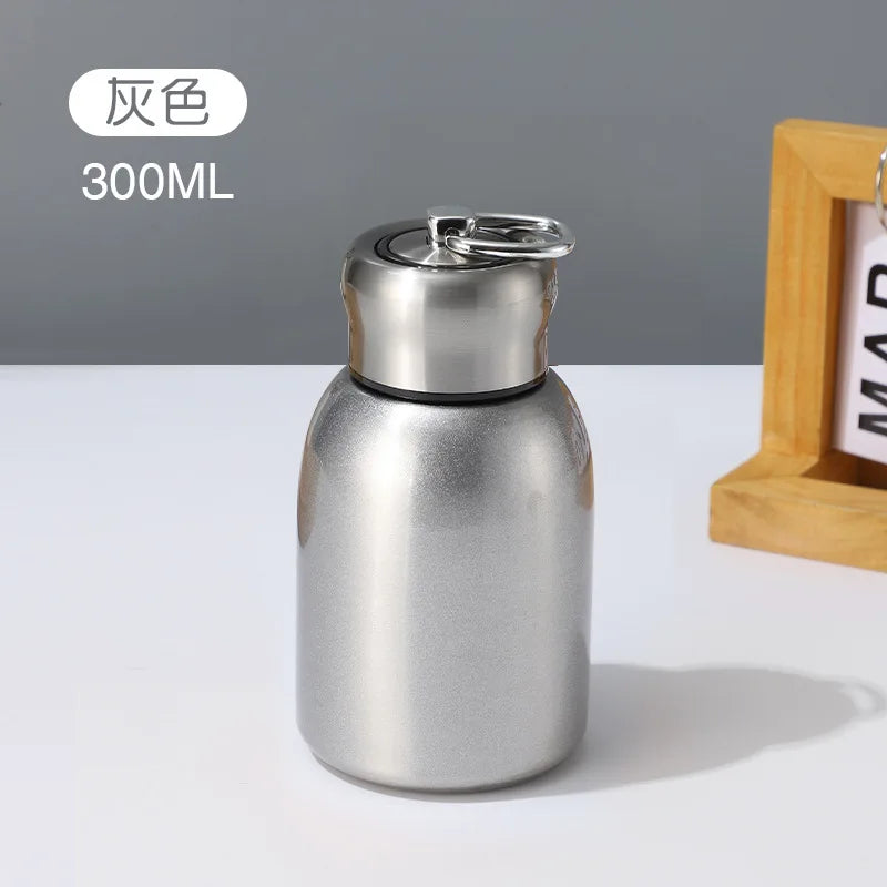 300ML Travel Water Bottle Coffee Mug Stainless Steel Vacuum Flask with Lifting Ring Mini Thermos Cup Portable Car Insulated Cup