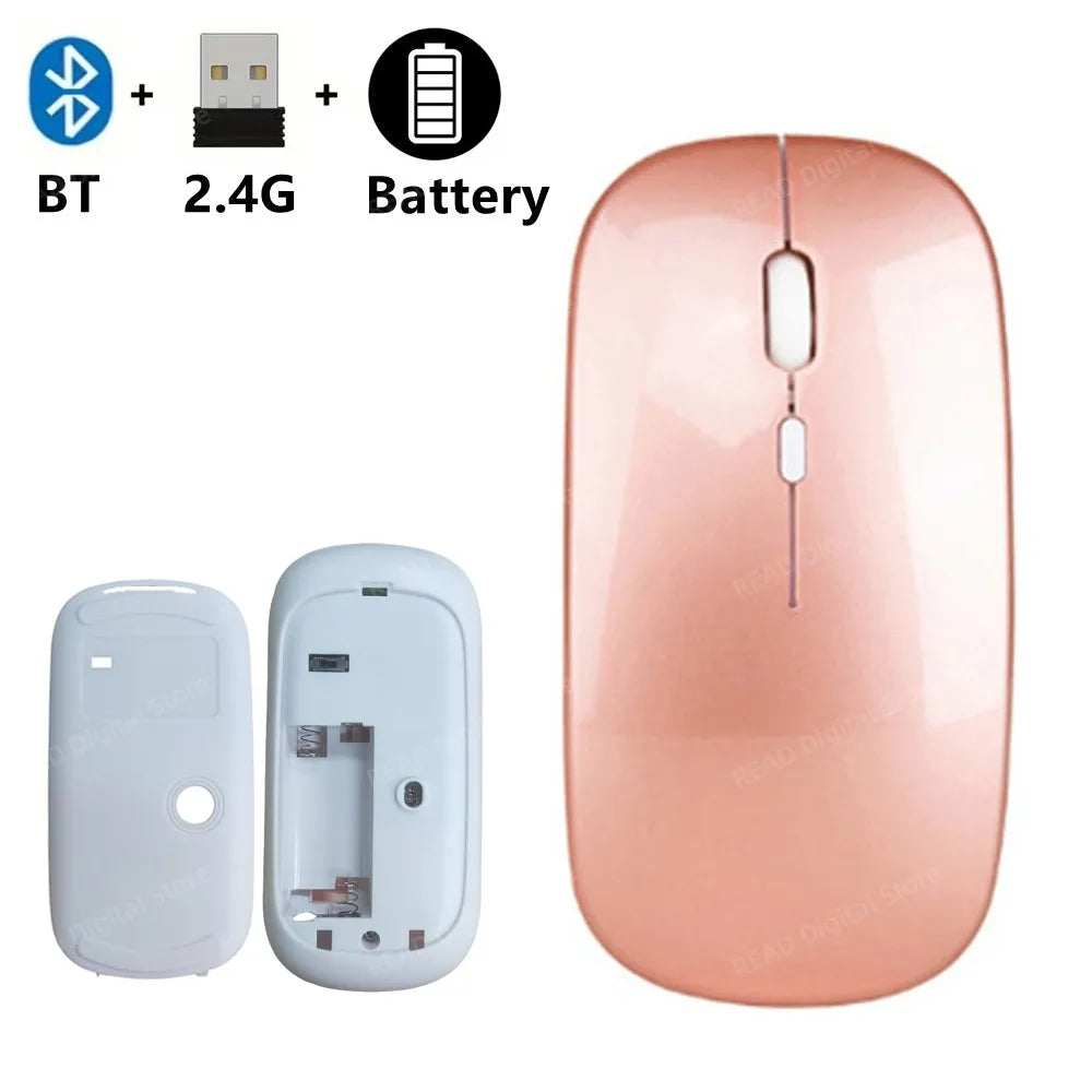 Wireless Mouse Slim Bluetooth-compatible 2.4G Computer Mice Portable Rechargeable/Battery Cordless Mouse for iPad Laptop Desktop