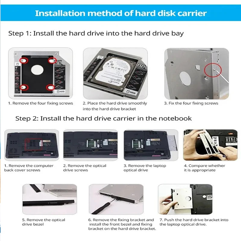 HDD SSD Caddy Adapter SATA 3.0 Interface Laptop Hard Disk Holder 9.5/12.7mm Bracket for CD DVD ROM Optical Bay
