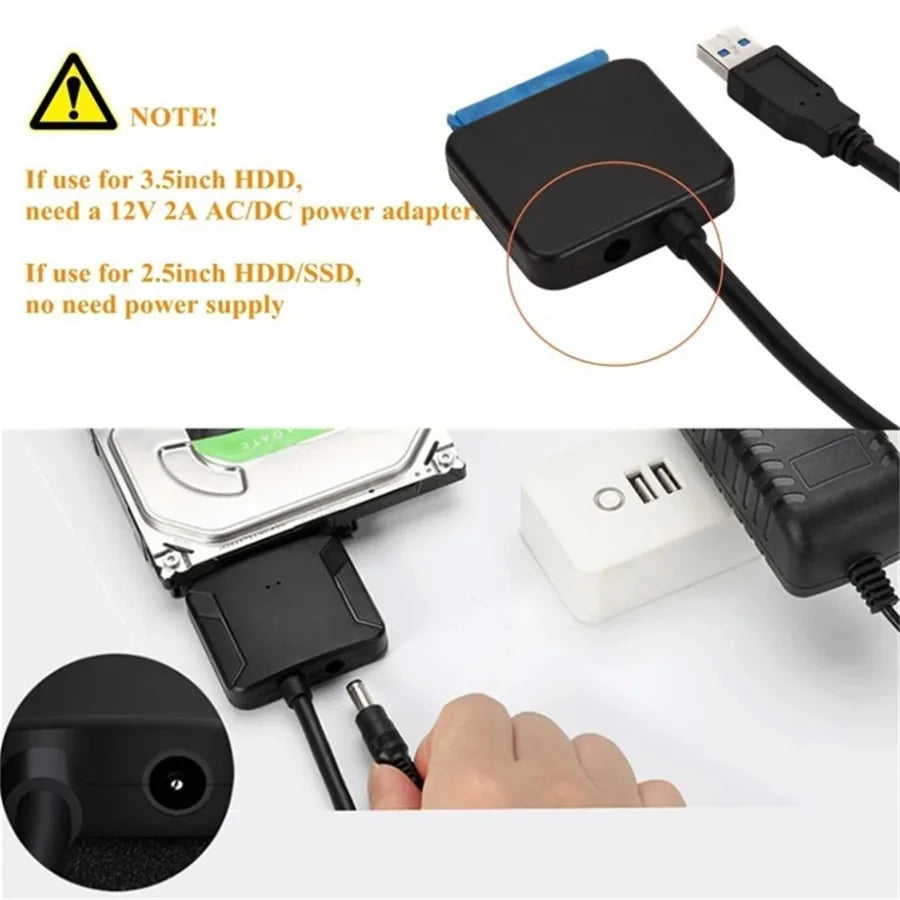 USB 3.0 Adapter Cable for 2.5" 3.5" HDD SSD Hard Drive 5Gbps External Converter with 12V Power Adapter USB 3.0 to SATA Converter