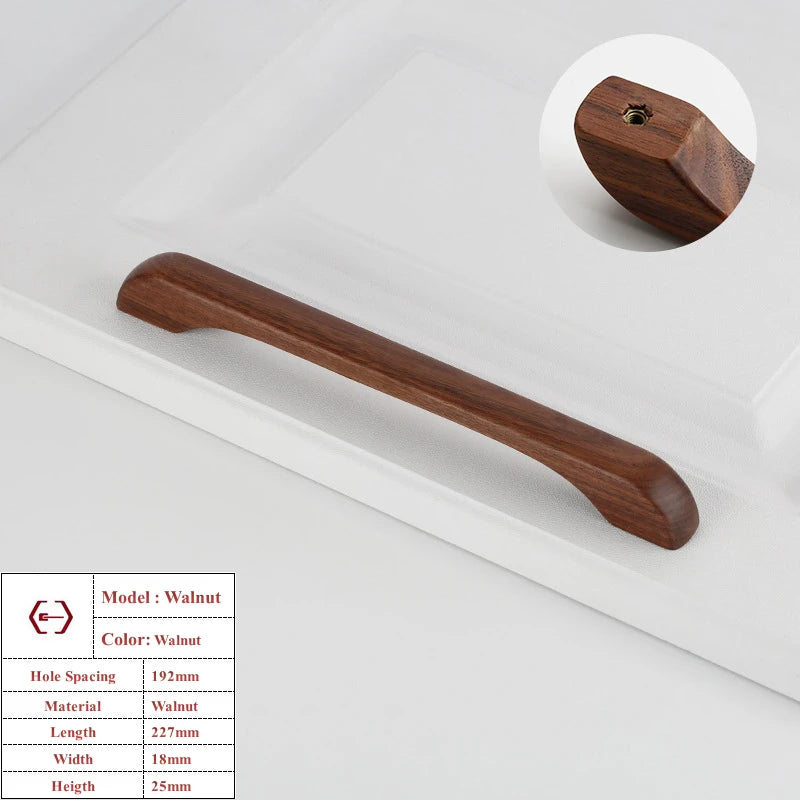 Walnut Beech Kitchen Cabinet Handle Drawer Solid Wood Furniture Door Drawer Round Knob Cupboard Wooden Handle Hardware Long Pull