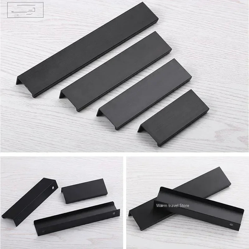 Black Silver Gold Long strip Handle Aluminum alloy strip handle Kitchen Cupboard Pulls Wardrobe Drawer Knobs Furniture Handles