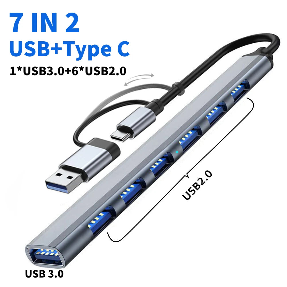 USB 3.0 Type C Adapter Docking Ststion USB 2.0 Port TF SD Card Reader Audio Output Multi-hub Splitter  for Macbook Pro Computer