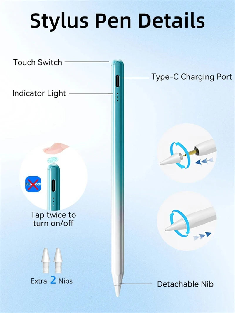 For Apple Pencil with Palm Rejection Tilt, Power Display, for iPad Pencil Pen 2022 2021 2020 2019 2018 Pro Air Mini Stylus Pen