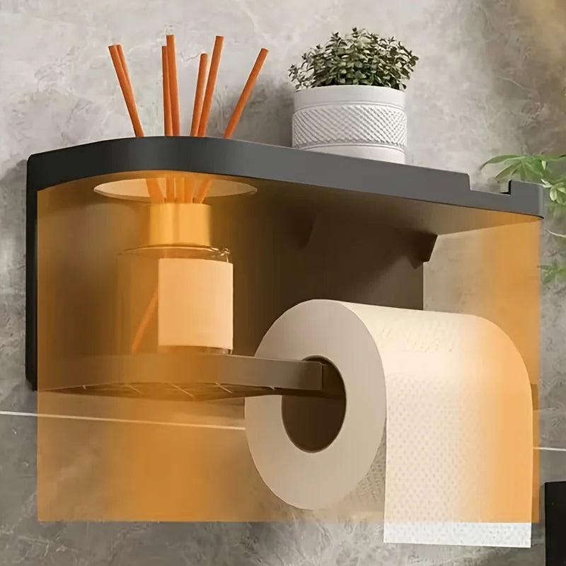 Self Adhesive Toilet Paper Holder with Phone Shelf Stainless Steel Wall Mounted Toilet Paper Roll Holder - Rustproof