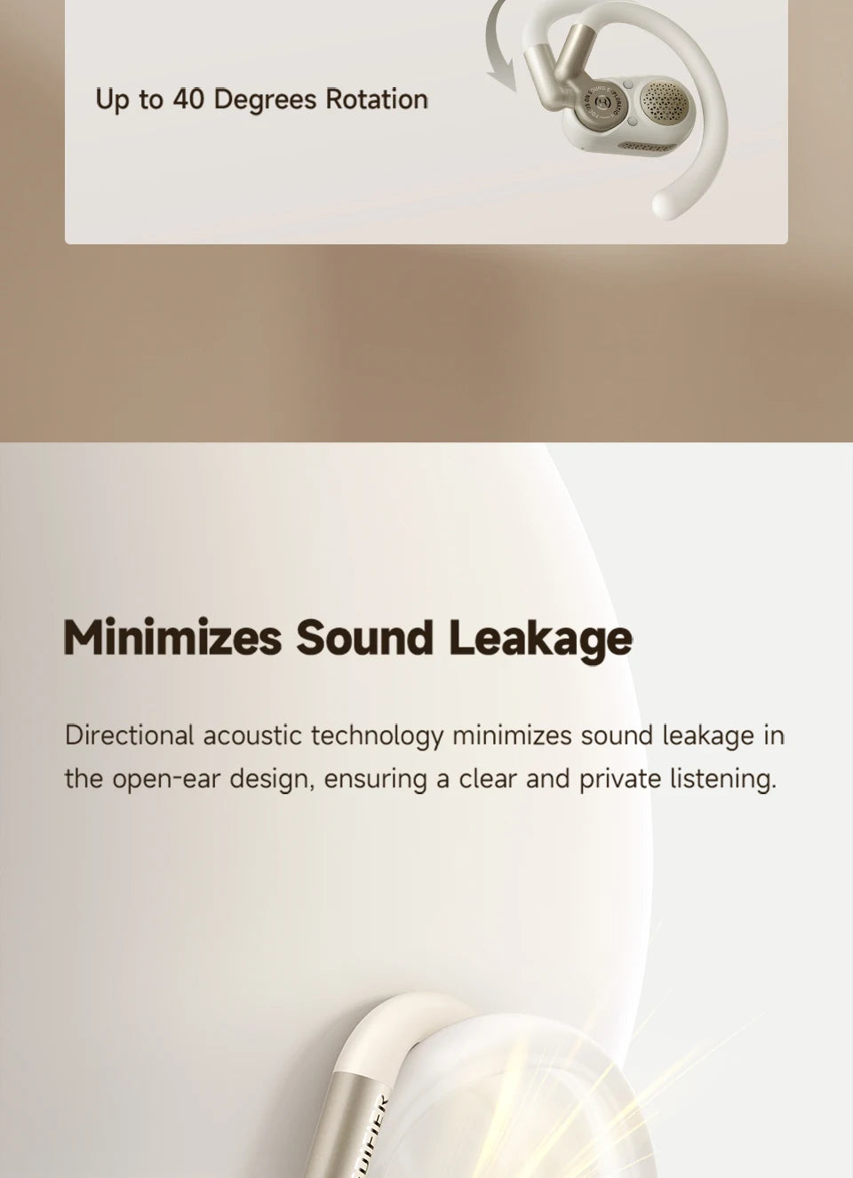 Edifier A6 Open Ear Bluetooth Earphones Ear Hook Headphones Hi-Res Wireless Audio IP55 Waterproof 40hrs Playtime LDAC Codec