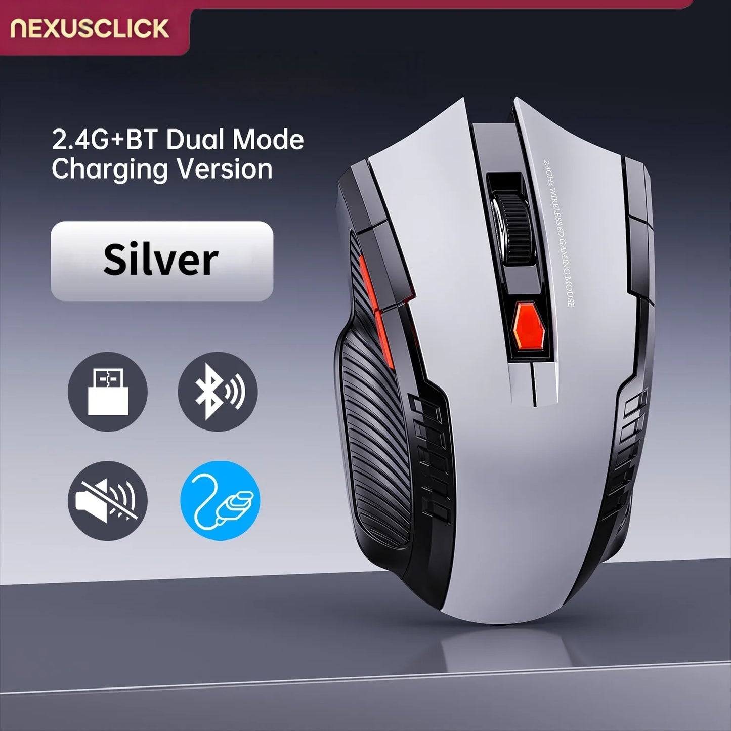 NEXUSCLICK Wireless Optoelectronic Mouse,1600DPI 6 Silent clicks New Game&Craft Gift Mice in Stock USB Receiver for Office Gamer