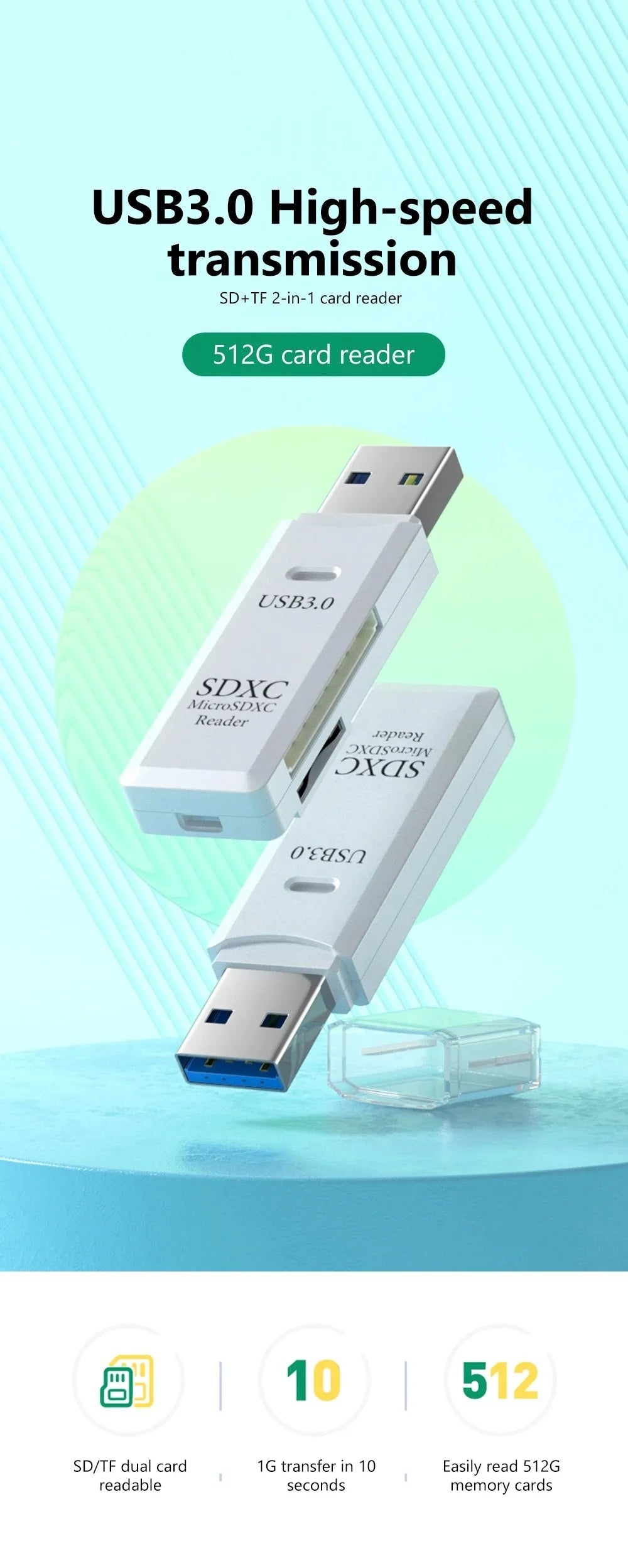 2-in-1 Multi Functional USB3.0/2.0 Card Reader Micro SD TF Memory Card Reader USB Flash Drive Cardreader Adapter For PC Laptops