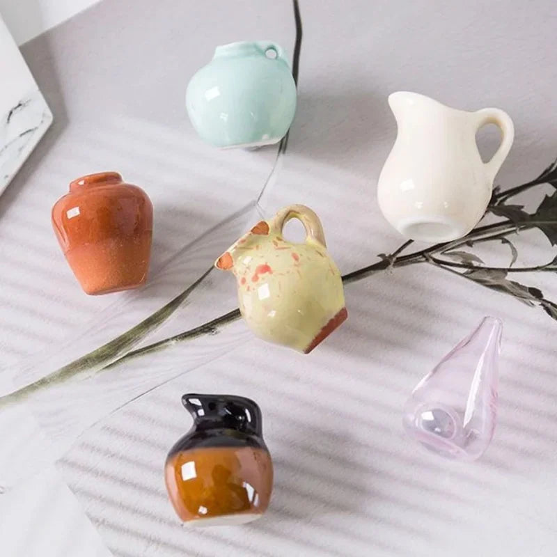 8PCS Mini Ceramics Vase Fridge Magnet DIY Porcelain Vase Refrigerator Magnet Message Sticker flowers Plant on Kitchen Gift