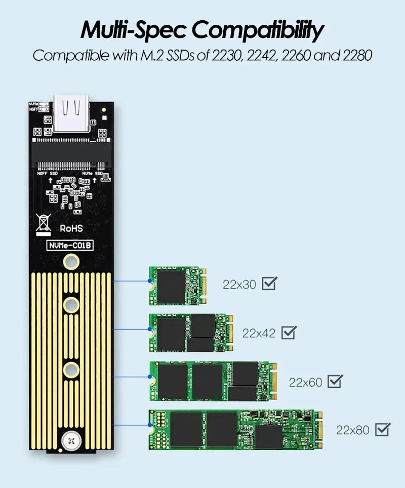 M.2 NGFF/NVME to USB3.0 Mobile Hard Disk Case SATA SSD Type-C 5Gbps Enclosure Adapter