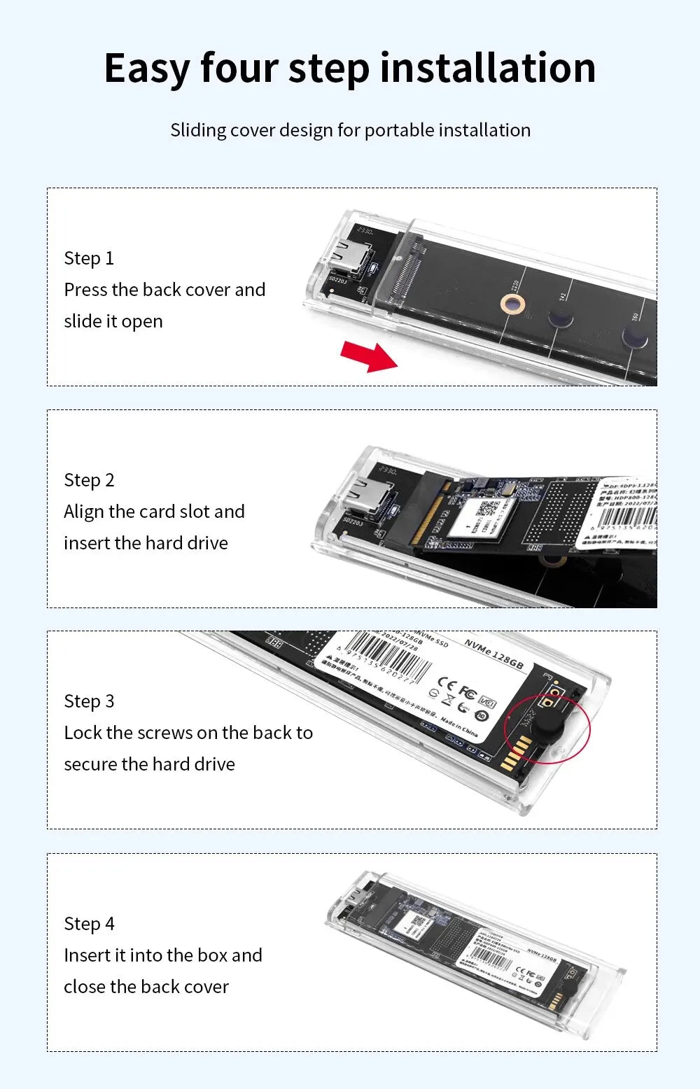 M.2 NGFF/NVME to USB3.0 Mobile Hard Disk Case SATA SSD Type-C 5Gbps Enclosure Adapter