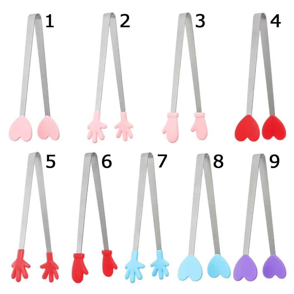 1pc Creative Silicone Stainless Steel Mini Snack Food Tongs Non-slip Handles BBQ Bread Ice Cube Clip Kitchen Accessories