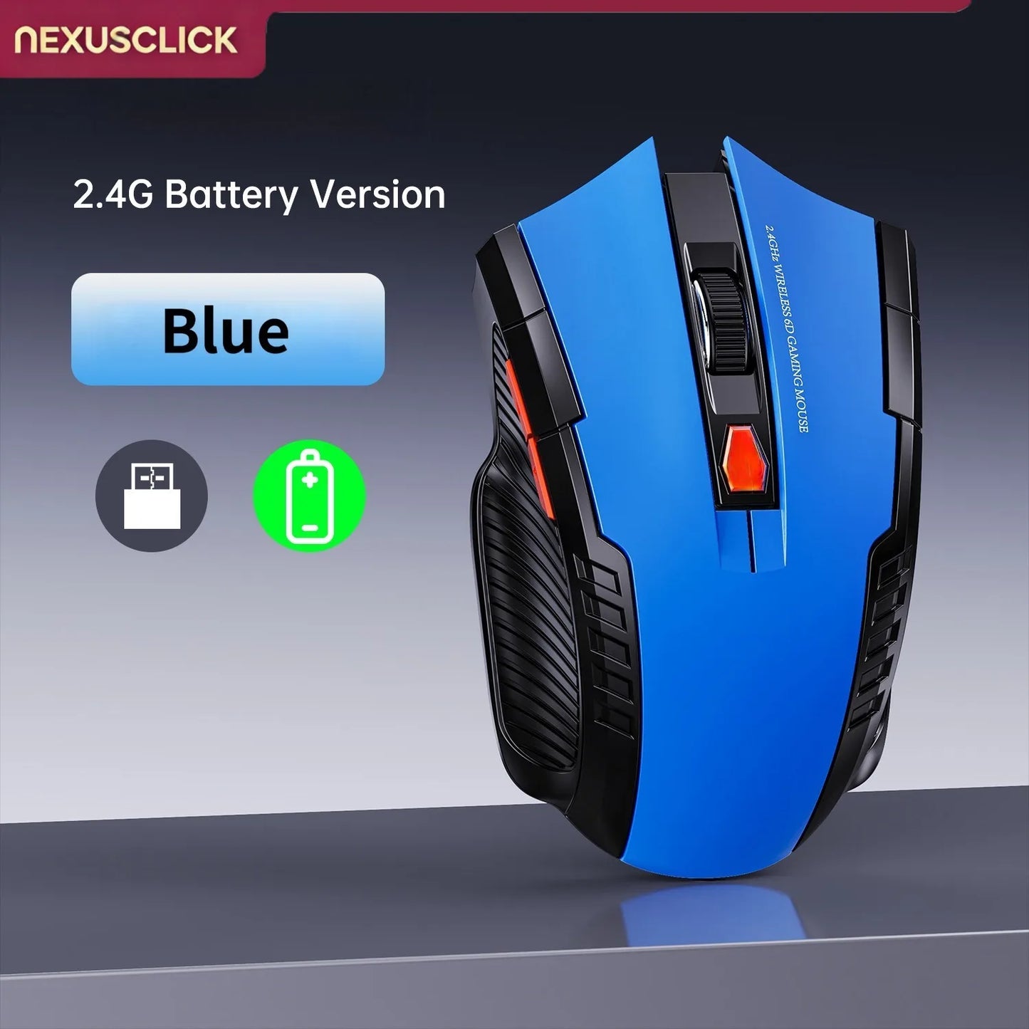 NEXUSCLICK Wireless Optoelectronic Mouse,1600DPI 6 Silent clicks New Game&Craft Gift Mice in Stock USB Receiver for Office Gamer