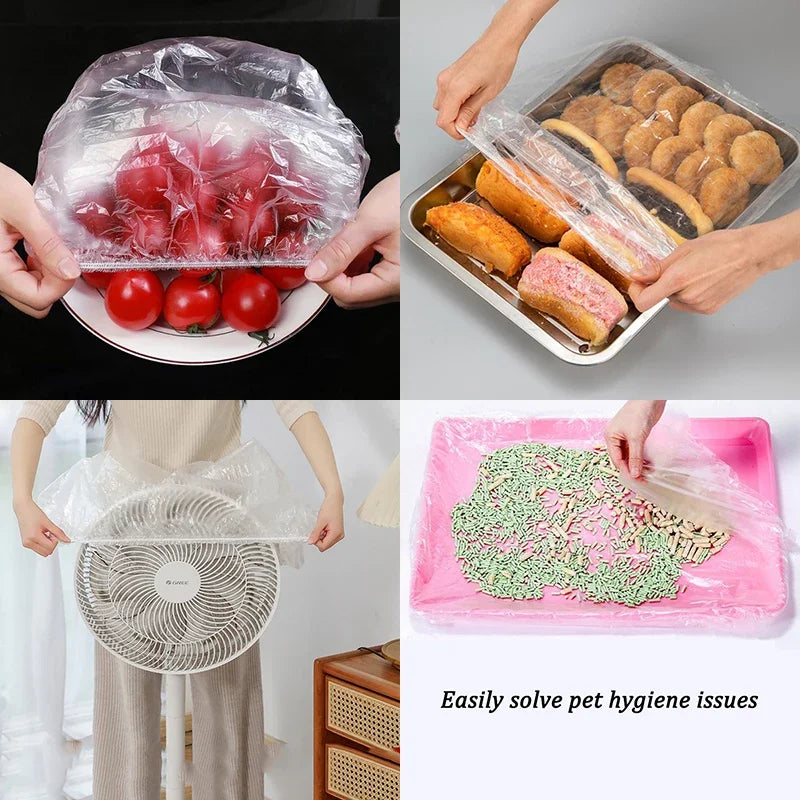 120/70/52/38CM Disposable Food Cover Food Grade Kitchen Storage Elastic Plastic Storage Accessories Cling Film Shower Cap Shoes