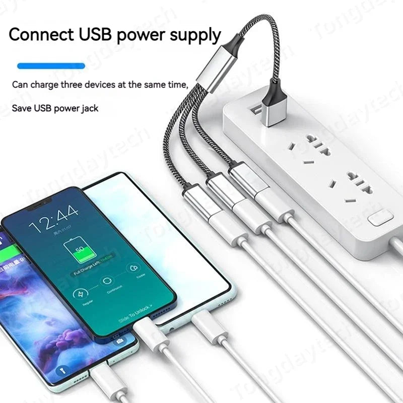 4-Port Type C USB Hub Fast Data Transmission OTG Adapter Multi Device Extension for Computer Laptop