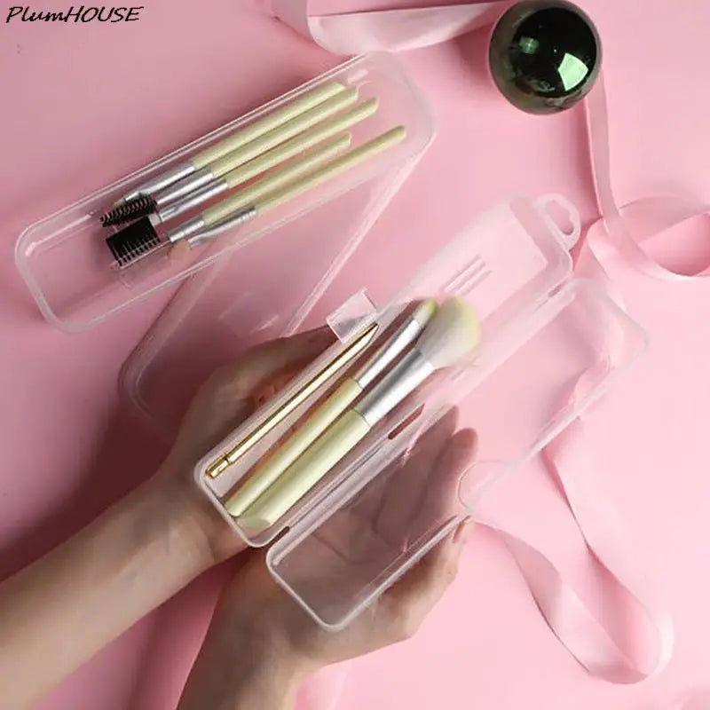 1pc Portable Makeup Brush Organizer Eyebrow Pencil Tableware Chopsticks Transparent With Cover Storage Box Kitchen Accessories