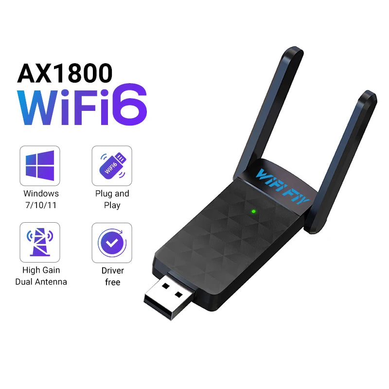 WiFi 6 USB3.0 Adapter 1800Mbps 5G/2.4GHz USB Wi-fi Dongle Wireless 802.11ax Network Card High Gain Antenna For Windows 10 11