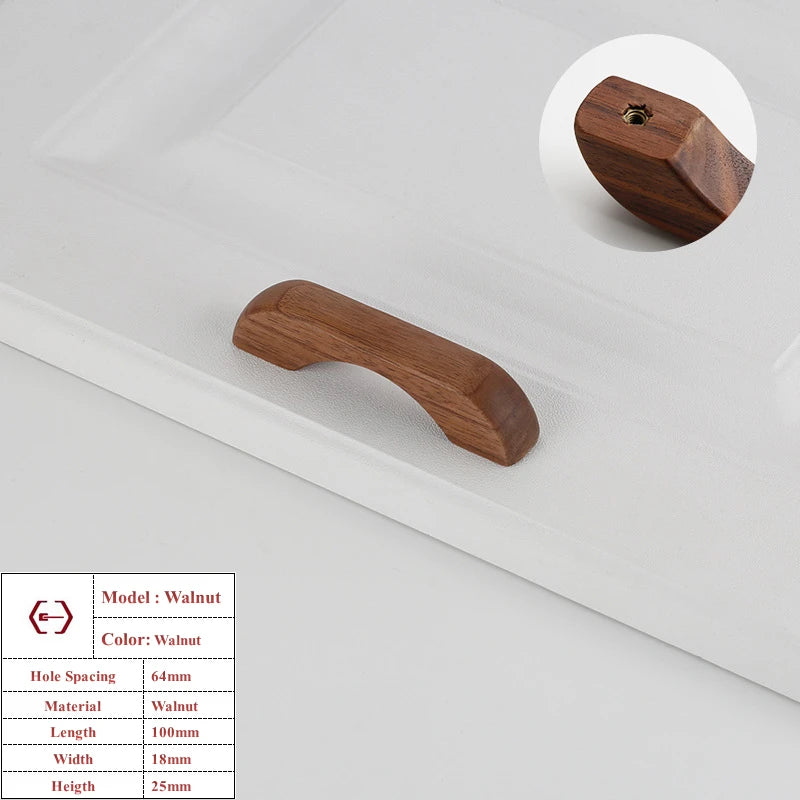 Walnut Beech Kitchen Cabinet Handle Drawer Solid Wood Furniture Door Drawer Round Knob Cupboard Wooden Handle Hardware Long Pull