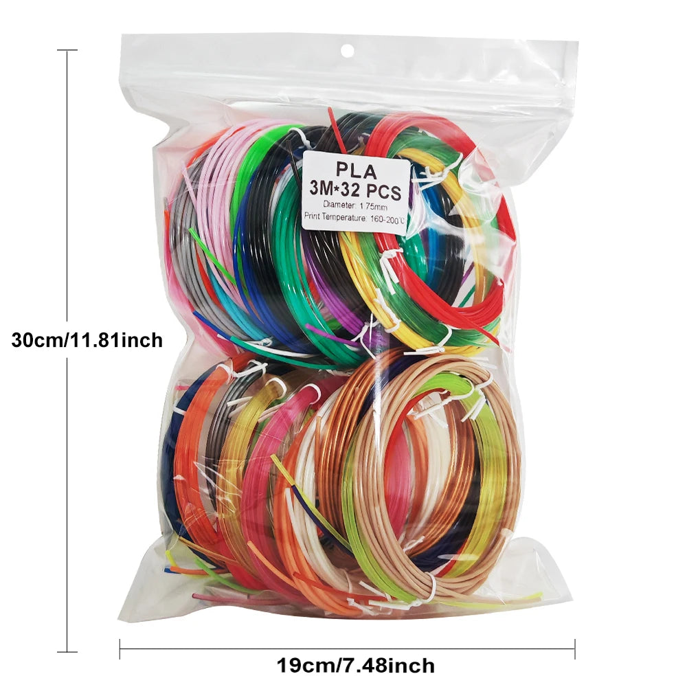 32/15/10 Colors 3D Pen Filament Refills 1.75mm PLA, Each Color 10Feet(3m), Total 320/150/100 Feet (96/45/30m), Random Color