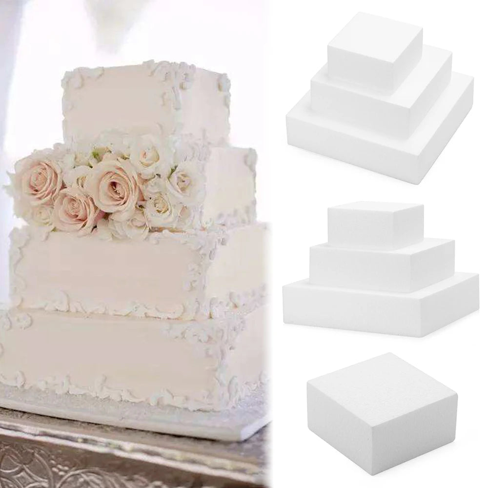 4/6/8 inch Square Foam Cake Lightweight DIY Cake Practice Model Mould Polystyrene Styrofoam for Wedding Party Kitchen Accessory
