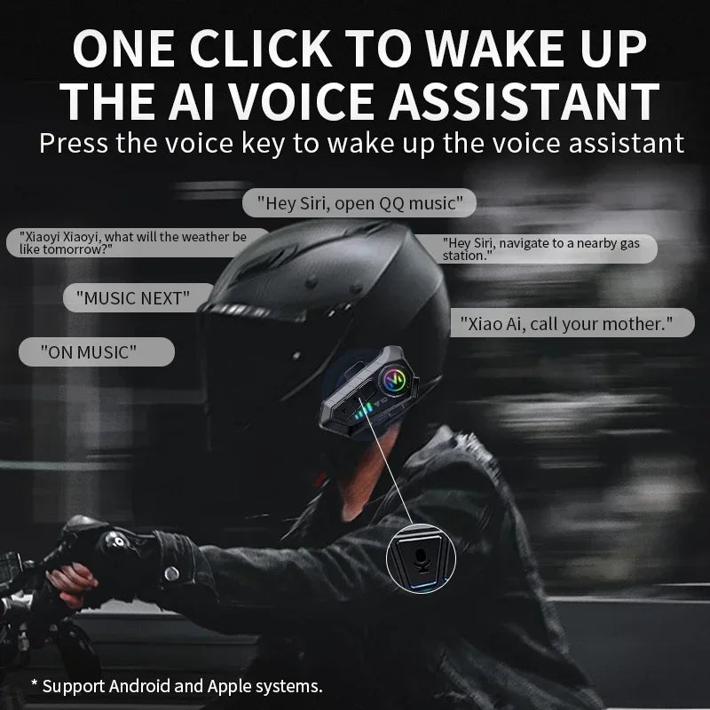Y10 Motorcycle Helmet Headset Bluetooth 1000Mah Noise Reduction Wireless Hands-free Waterproof Motorcycle Earphone