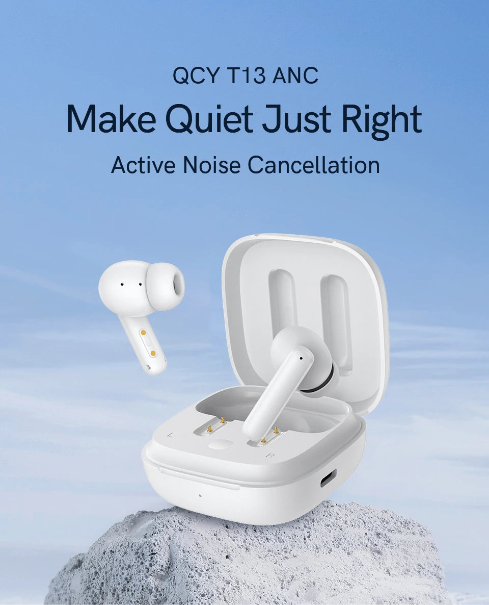 QCY T13 ANC Active Noise Cancelling Wireless Earbuds Bluetooth 5.3 Headphones 4 Mics ENC Clear Calls Earphones 30H Playtime IPX5