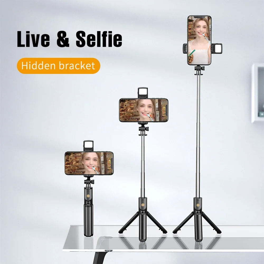 Selfie Stick with Light Wireless Tripod Stand Bluetooth Remote Extendable for iPhone Android Phone Live Streaming Vlog