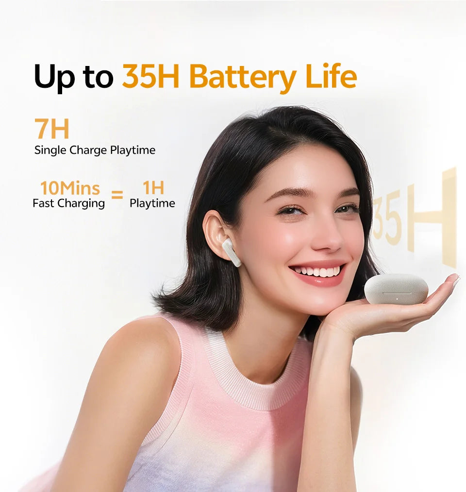 QCY Buds TWS Bluetooth 5.3 Wireless Earphones 10mm Dynamic Driver AI Wind Noise Reduction Earbud 0.68S Low Latency 35H Headphone