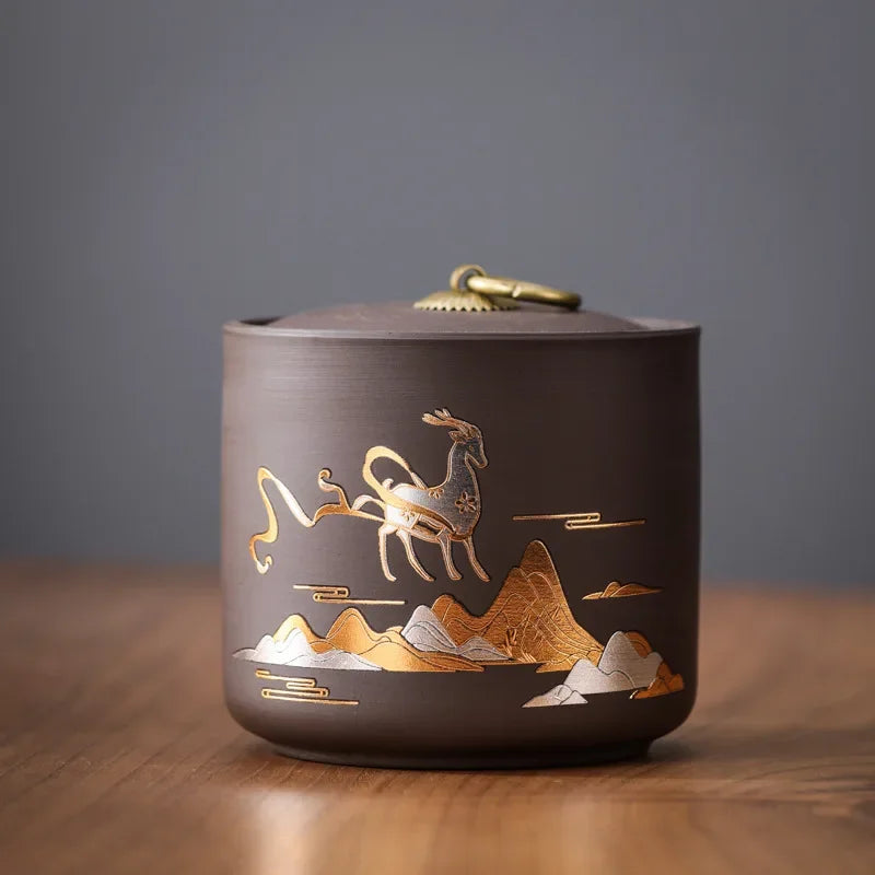 New Ceramic Red Porcelain Tea Jar Creative Sealed Storage Tank Black Tea Puer Storage Kitchen Storage Tool