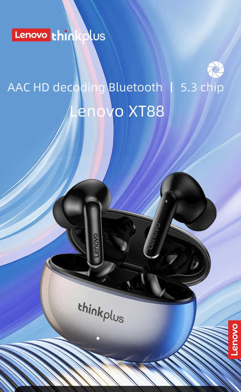 Lenovo Thinkplus XT88 in Ear Bluetooth Earphones with Dual Microphones, Stereo Noise Reduction, Bass HIFI Touch Earbuds