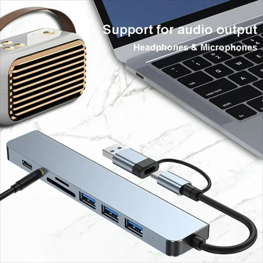 8 In 2 USB +Type C HUB With Splitter Card Reader, USB C Port, USB 3.0 / 2.0, SD/TF Splitter Card Reader, Docking Station