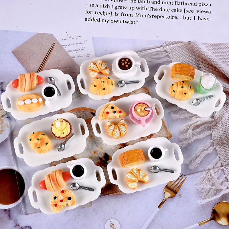 1set 1/12 Dollhouse Simulated Breakfast Afternoon Tea Set Dollhouse Mini Kitchen Food Decoration For Kid Pretend Play Toys