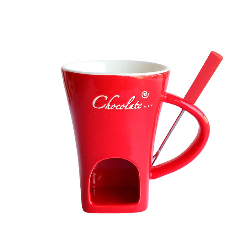Chocolate Melting Cup,Mini Novelty Cheese Butter Simmer Mug with Fork for Home Kitchen,Creative Ceramic Coffee Mug for Gifts