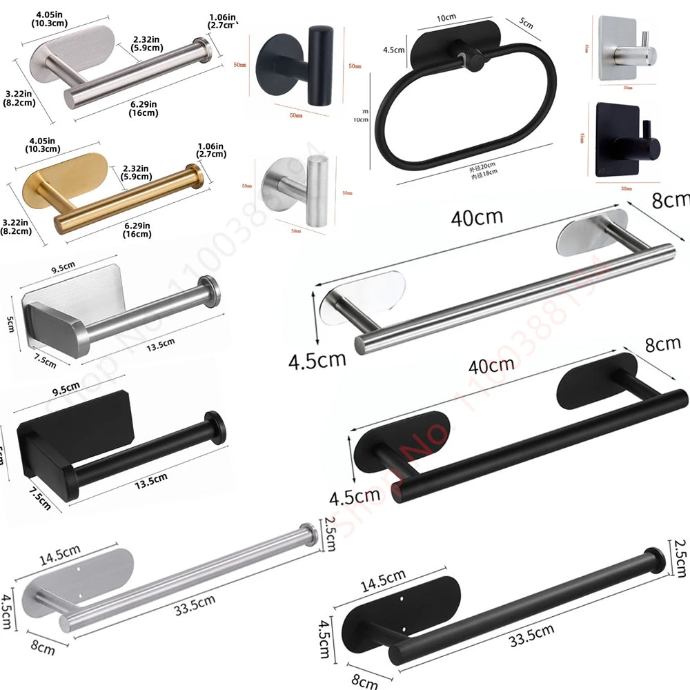 No Drill Toilet Paper Holder Wall Mount Self Adhesive Stainless Steel Towel Bar Ring Tissue Roll Dispenser For Bathroom Kitchen