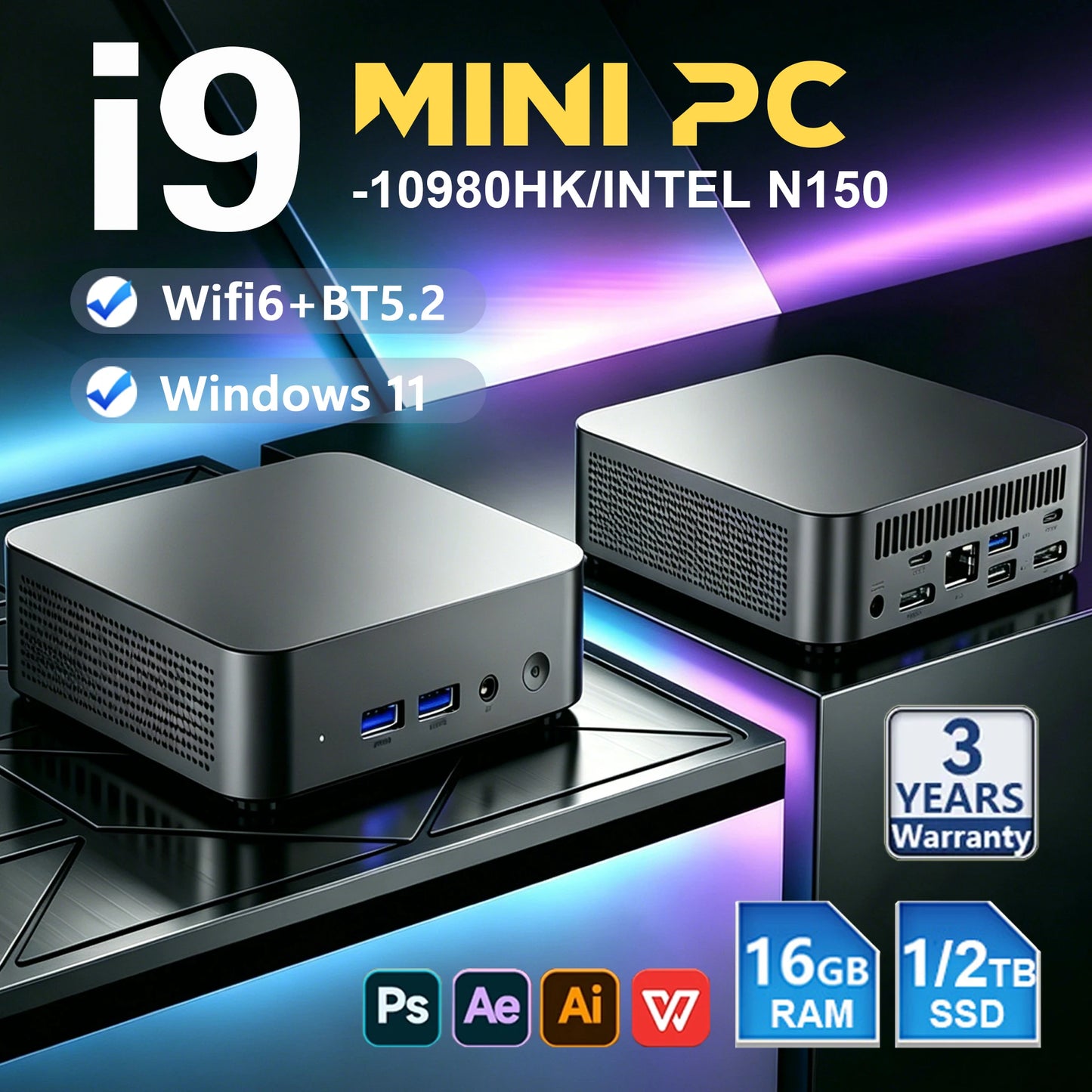 2026 Intel N150 Mini PC Windows 11 Intel Core i9 10980HK 16GB 32GB RAM Pocket Desktop PC 1TB 2TB SSD WiFi6 4KHD Gaming Computer