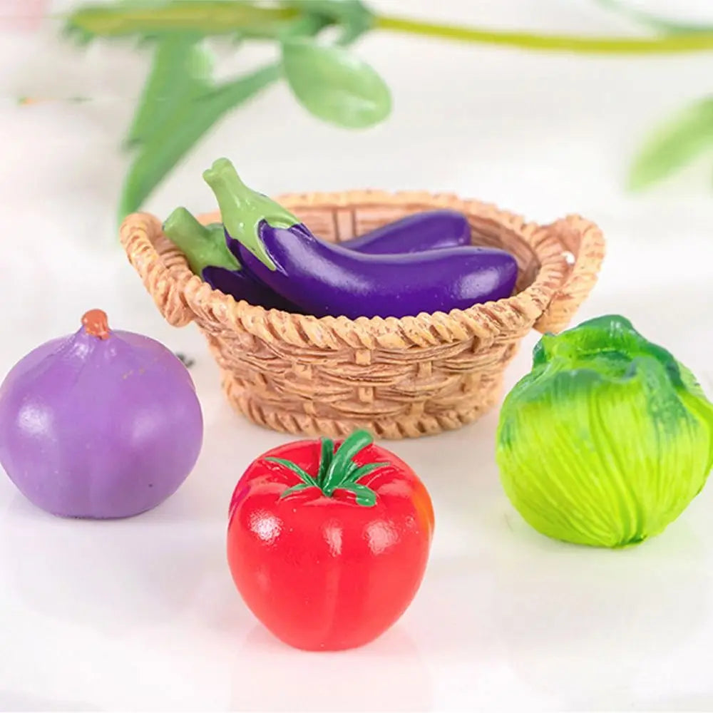 Mini Vegetable Figurines Resin Garlic Red Pepper Lettuce Cucumbers Pumpkin Ginger Baskets Diy Dollhouse Kitchen Vegetable Model