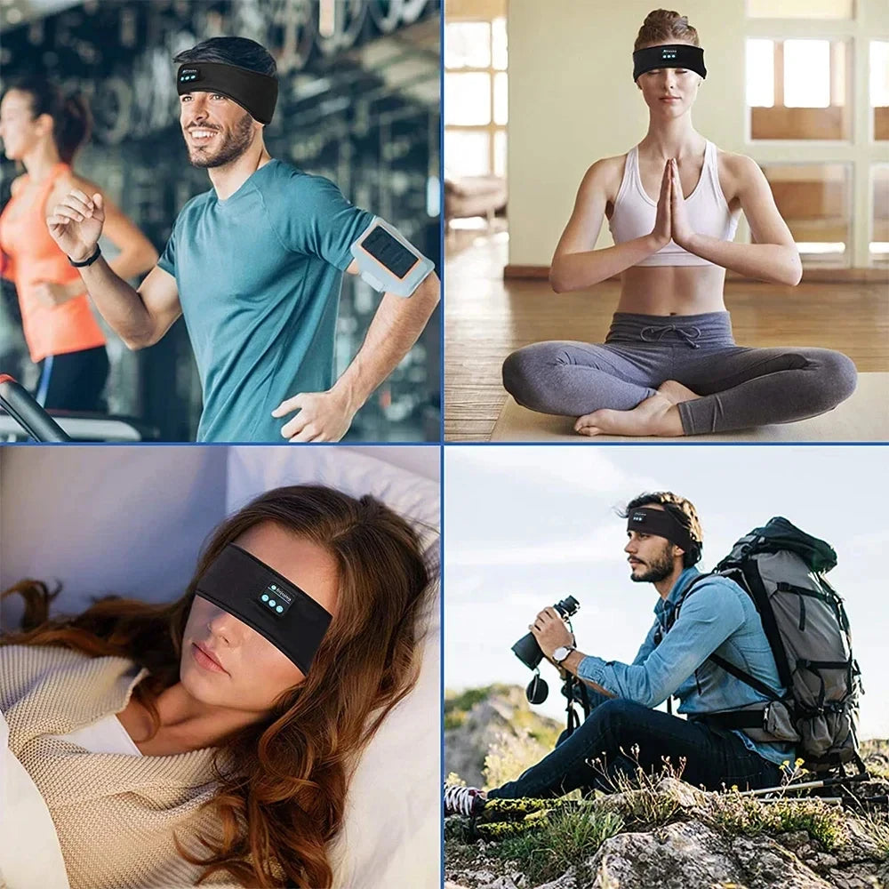 HUAWEISHI Bluetooth 5.0 Earphones Sports Sleeping Headband Elastic Wireless Headphones Music Eye Mask Wireless Headset Headband