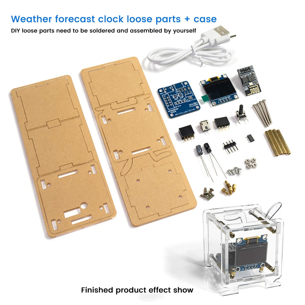 ESP8266 DIY Digital Clock Kit 0.96 Inch Mini Weather Clock WIFI Soldering Practice Electronic Multifunctional Weather Station