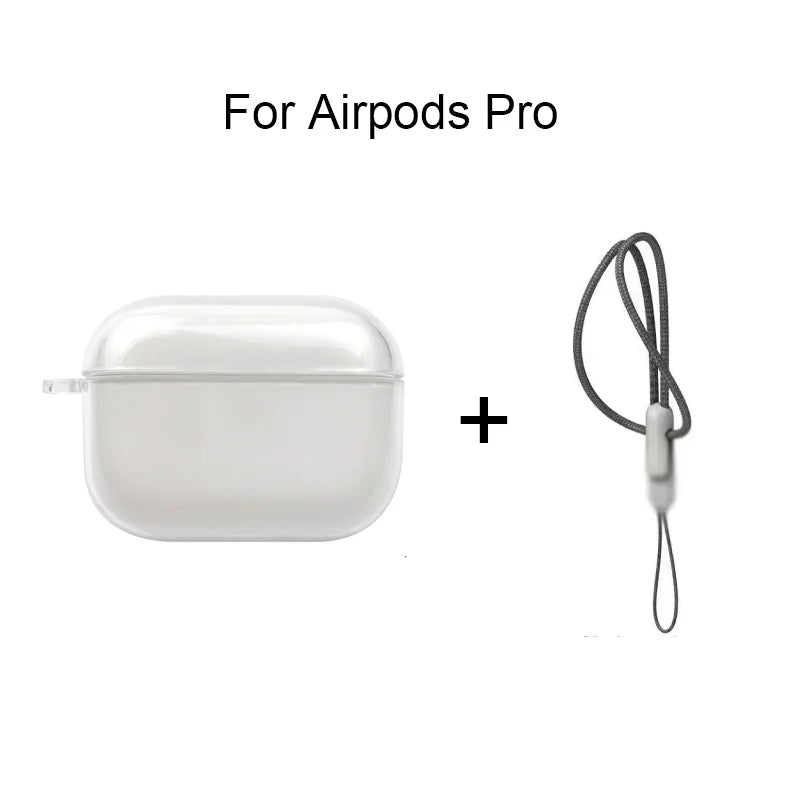 Clear TPU Earphone Case for Airpods 4 3 2 1 Pro Pro2 Shockproof with Lanyard Strap for Airpods Charging Case Transparent Cover