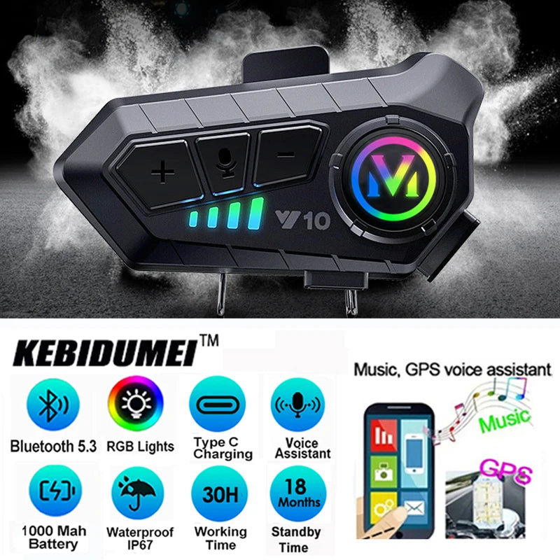 V5.3 Motorcycle Helmet Headset Bluetooth Headset Voice Control Wireless Handsfree Call  Earphone IPx6 1000mah with Ambient Light